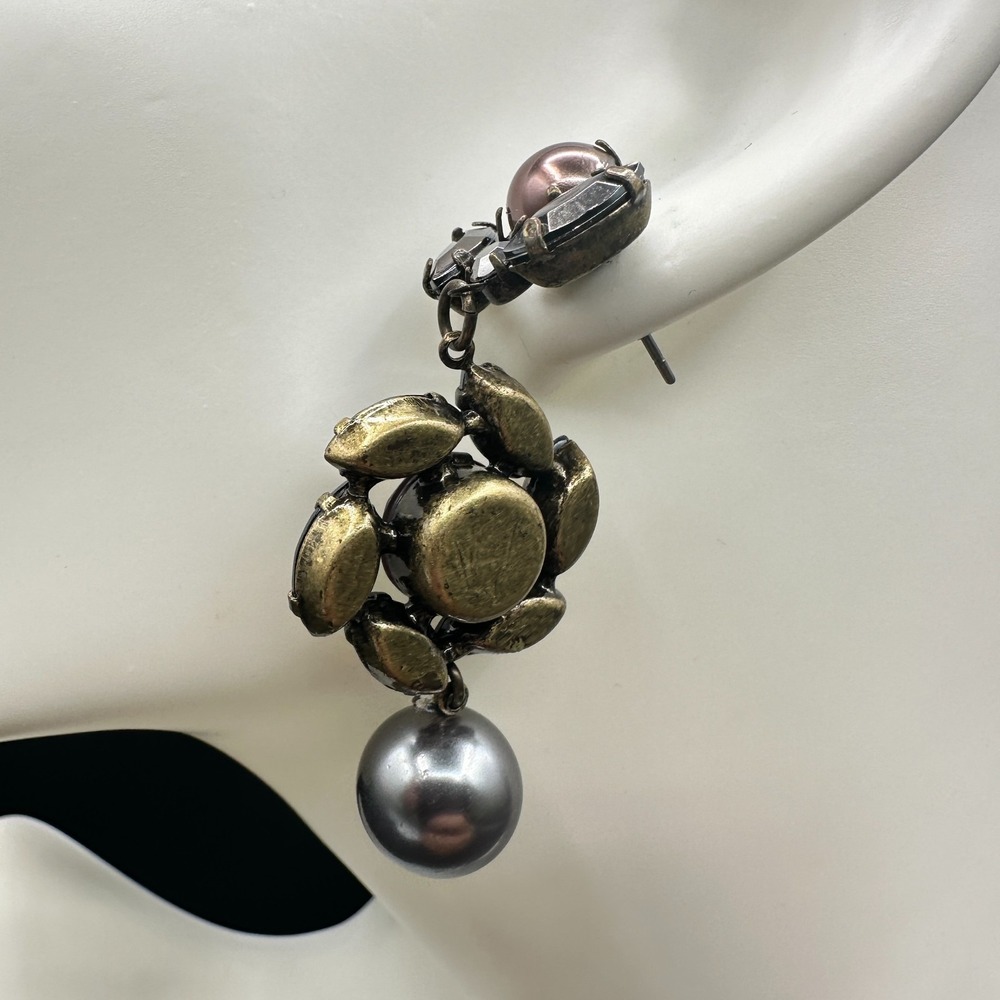 Vintage Statement Dangle Earrings‎ Women Gray Pearl Drop Purple Crystal Antique